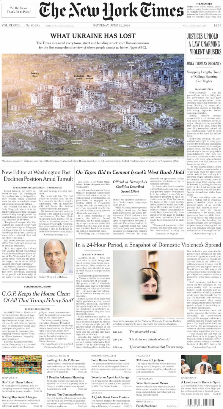 Portada de New York Times (USA)