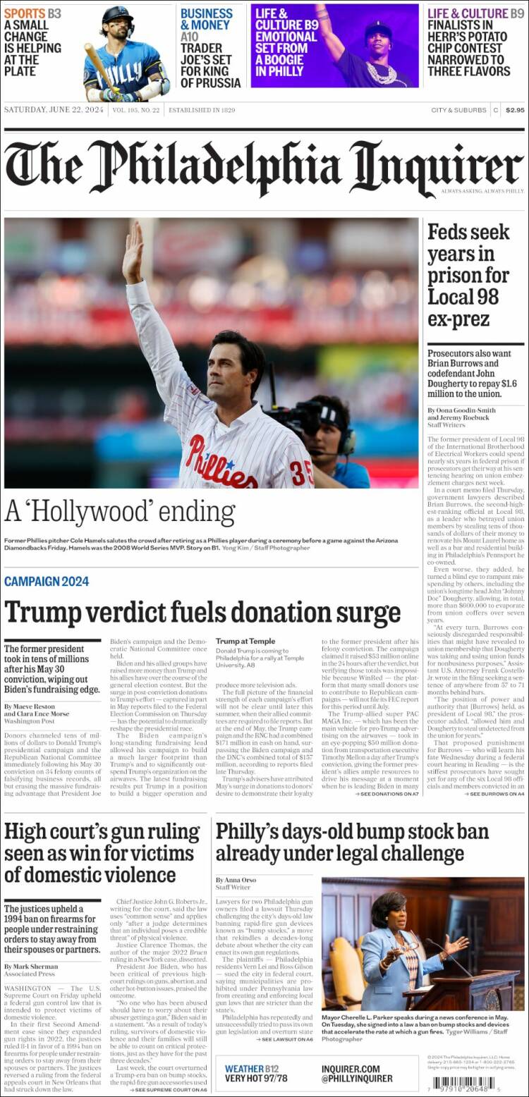 Portada de Philadelphia Inquirer (USA)