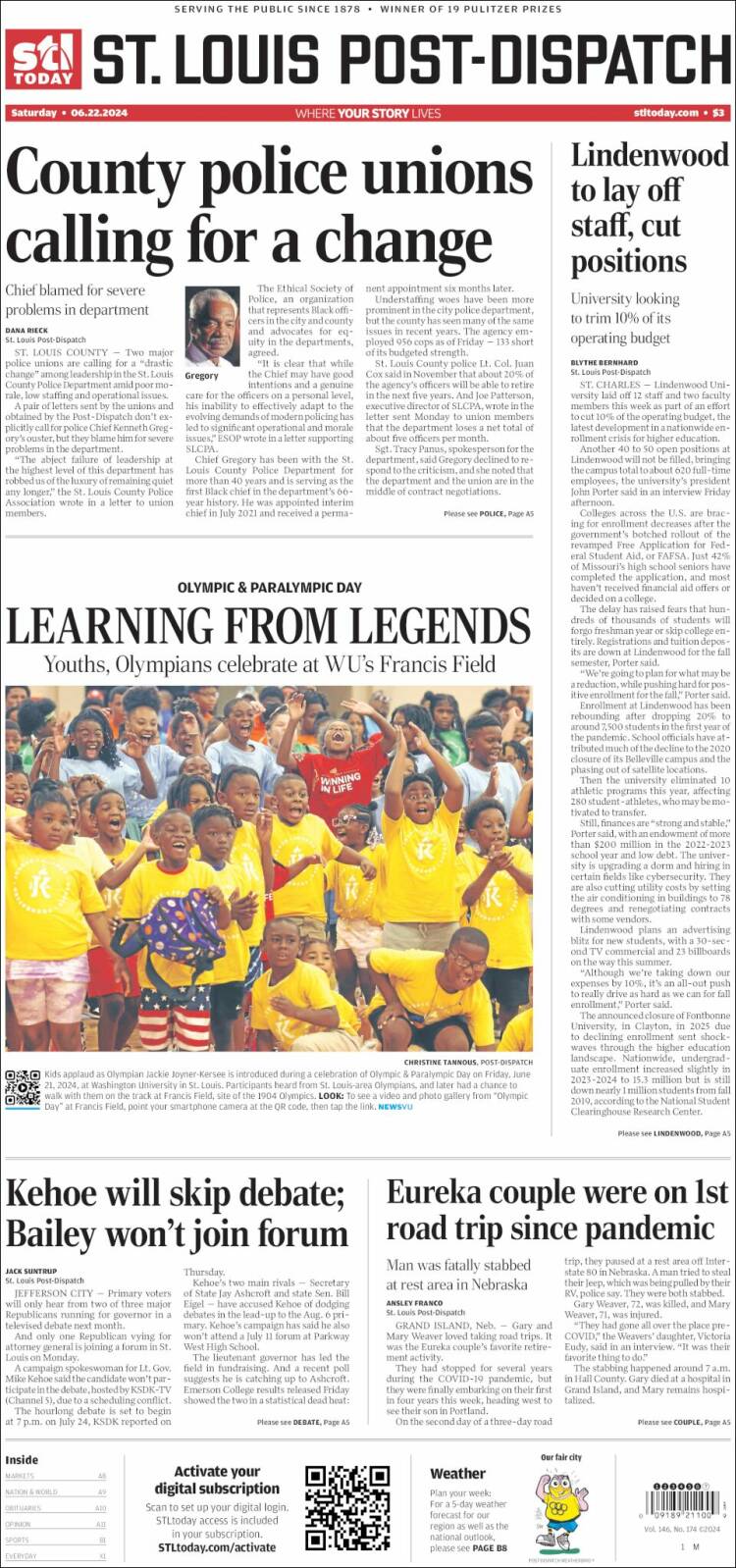 Portada de St. Louis Post-Dispatch (USA)