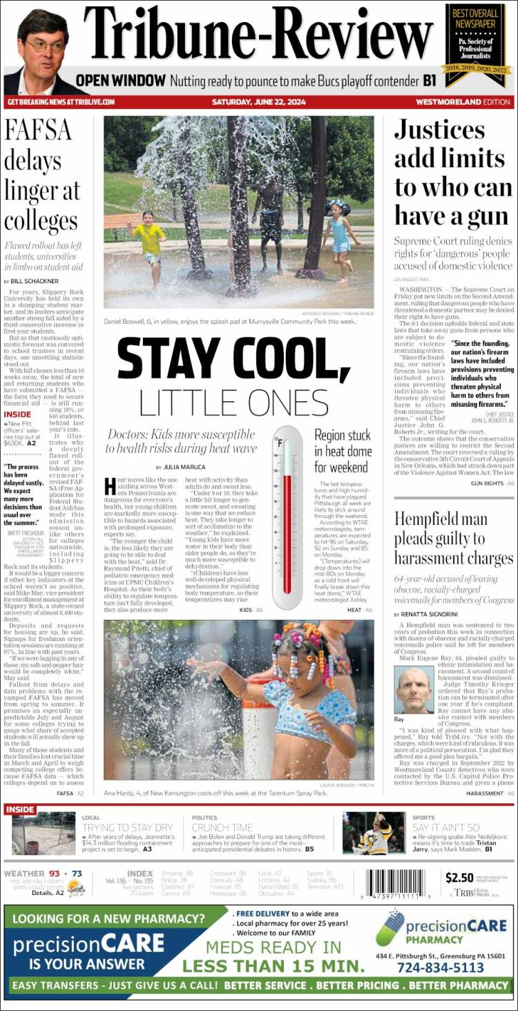 Portada de Tribune-Review (USA)