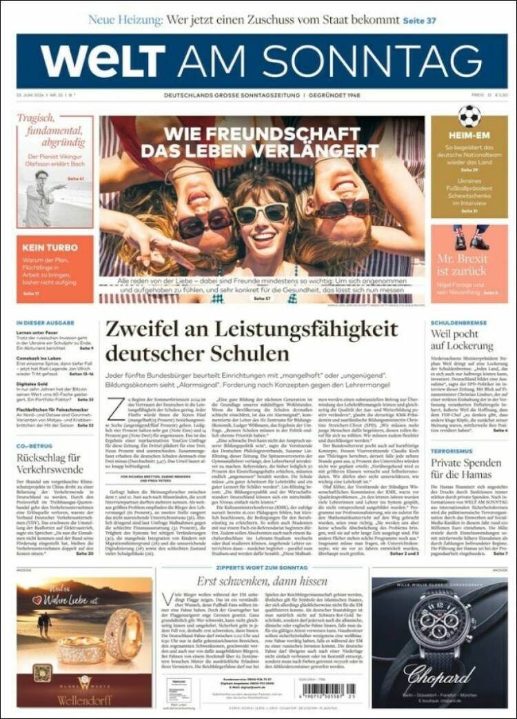 Portada de Die Welt (Alemania)