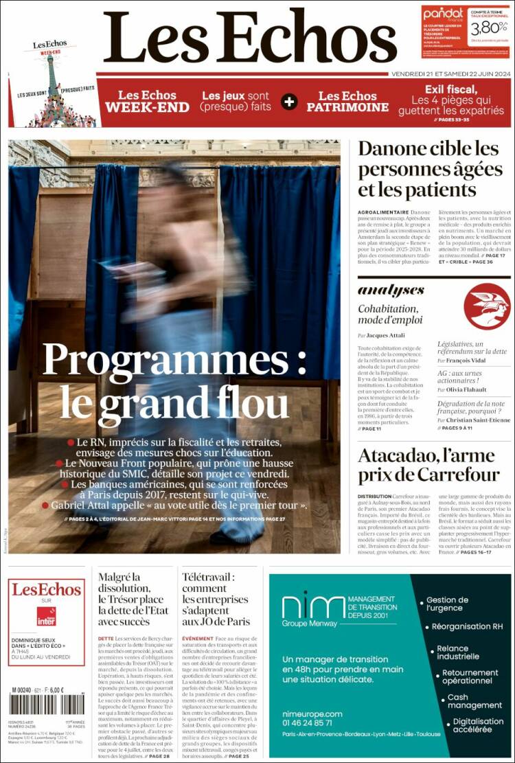 Portada de Les Echos (Francia)