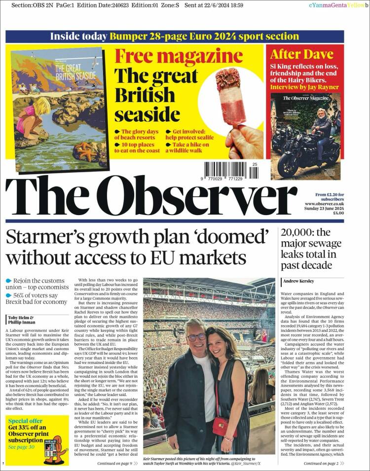Portada de The Observer (Reino Unido)