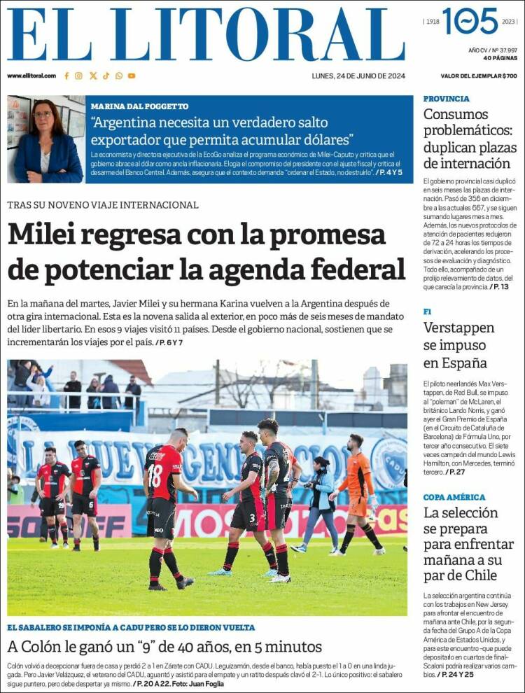 Portada de Diario El Litoral (Argentina)