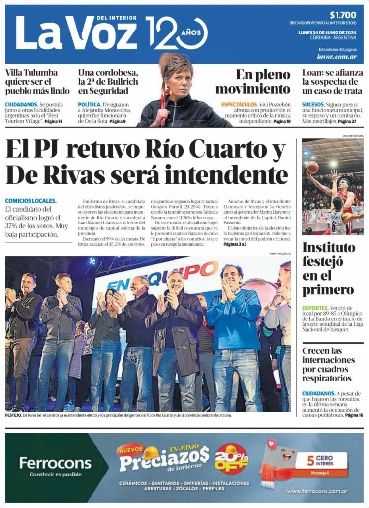 Portada de La Voz del Interior (Argentina)
