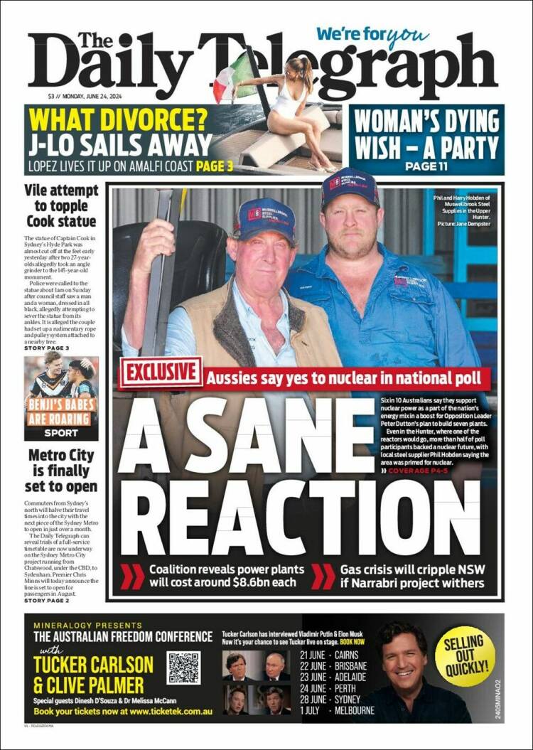 Portada de The Daily Telegraph (Australia)