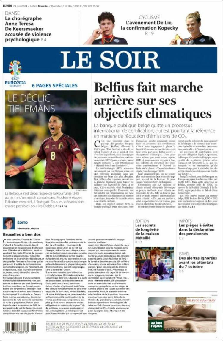 Portada de Le Soir (B&eacute;lgica)
