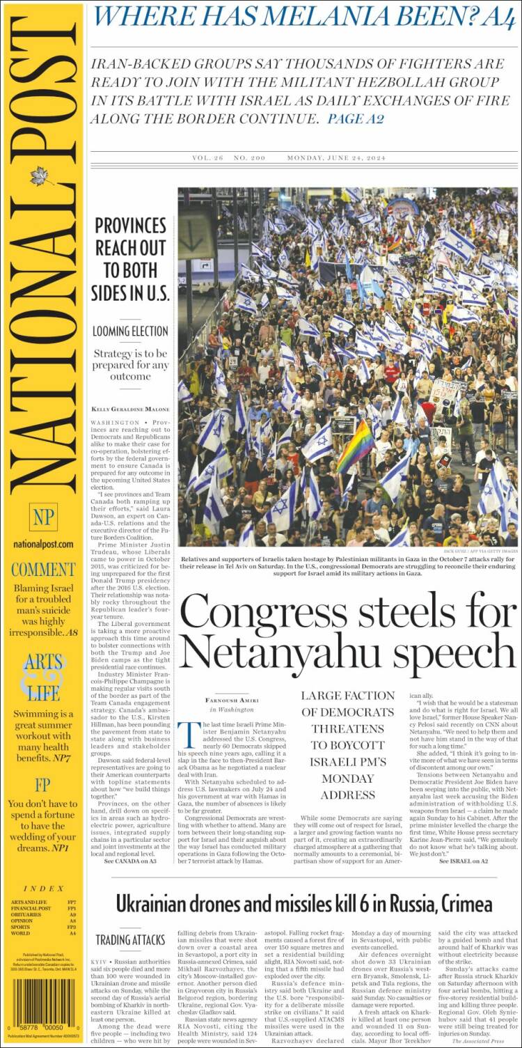 Portada de The National Post (Canadá)