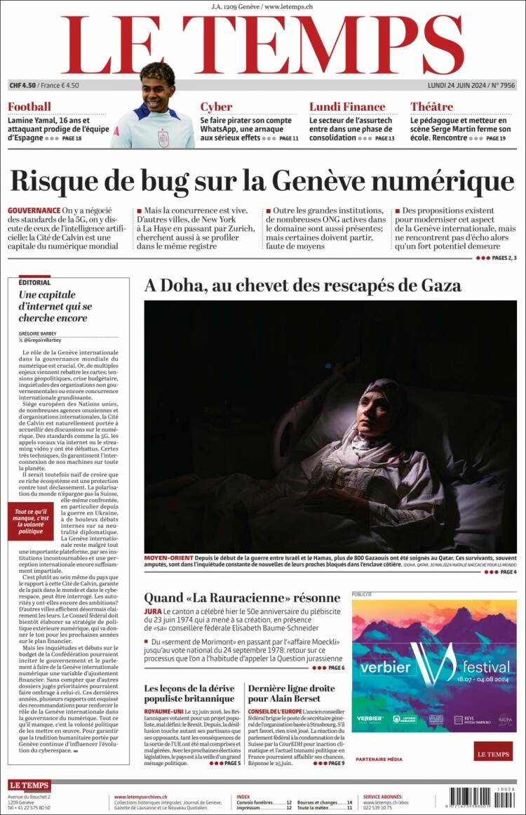 Portada de Le Matin (Suiza)