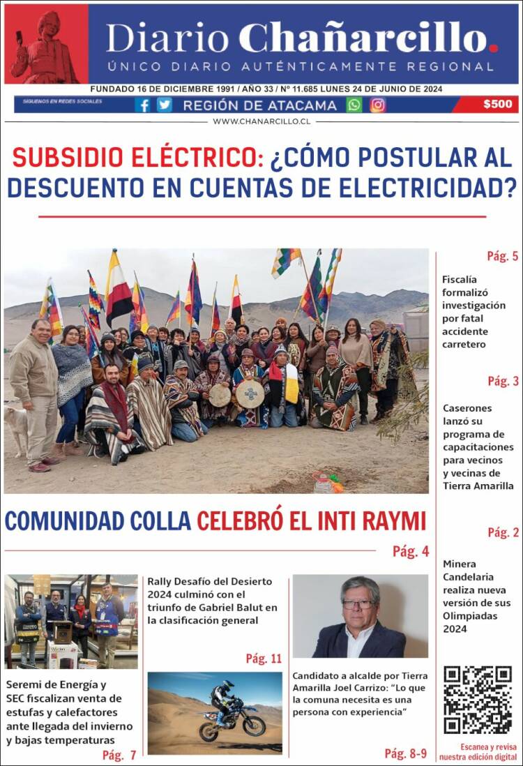 Portada de Diario Chañarcillo (Chile)