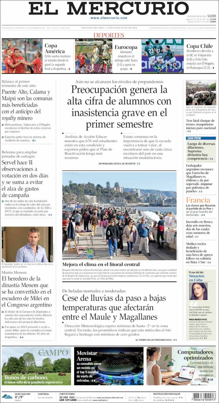 Portada de El Mercurio (Chile)