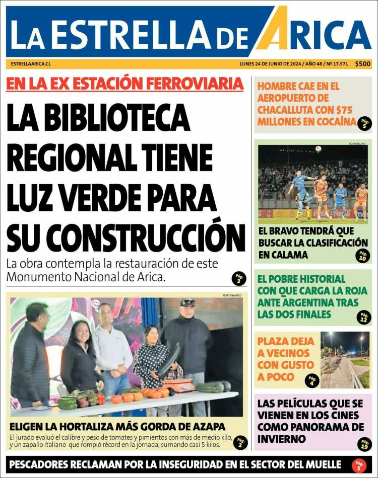 Portada de La Estrella de Arica (Chile)