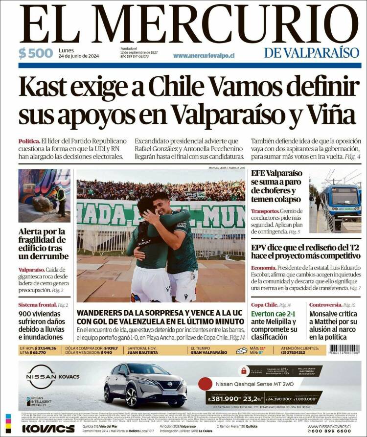 Portada de Mercurio de Valparaiso (Chile)
