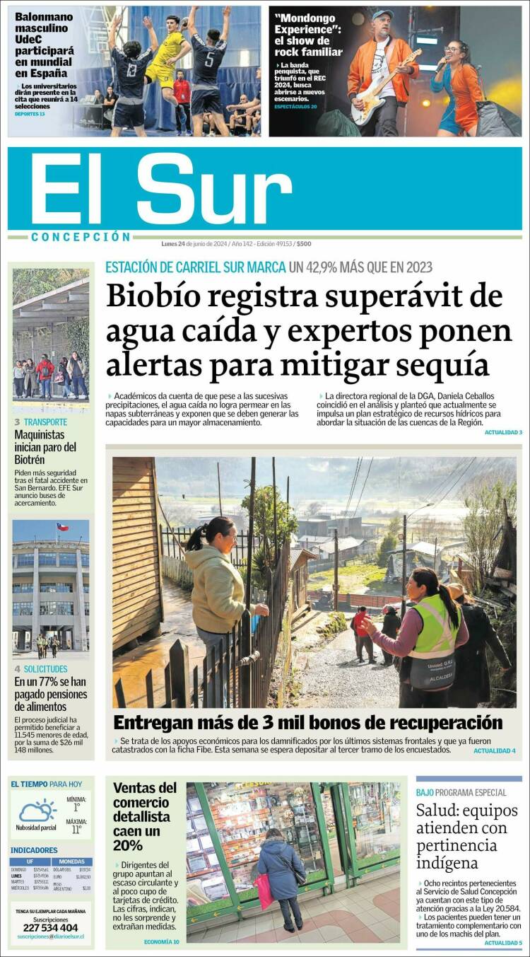 Portada de El Sur (Chile)