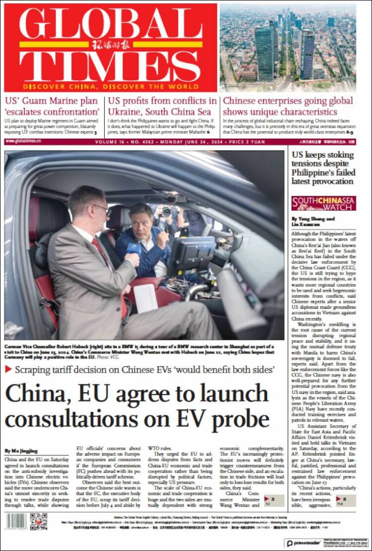 Portada de The Global Times (China)