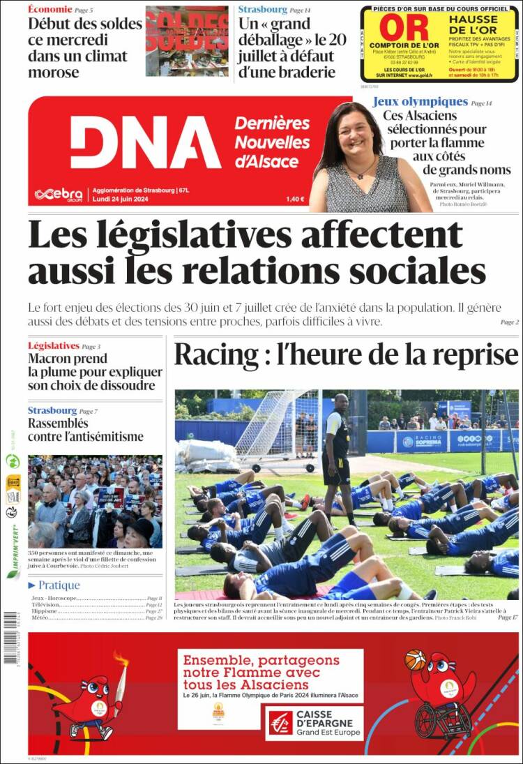 Portada de Les Dernières Nouvelles d'Alsace (Francia)