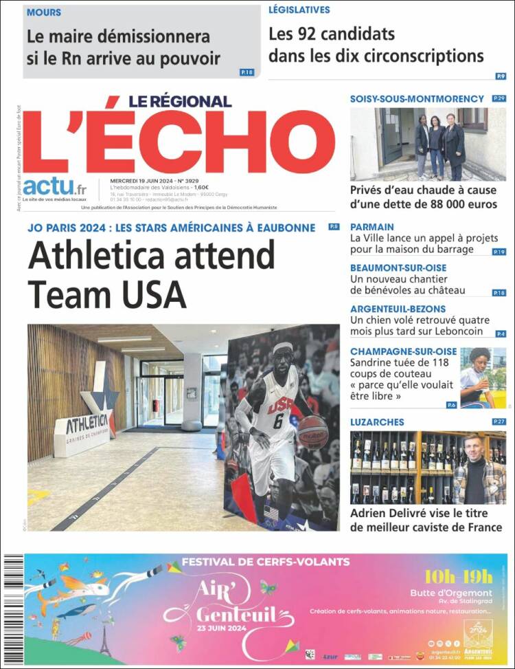 Portada de L'Echo de la Haute-Vienne (Francia)