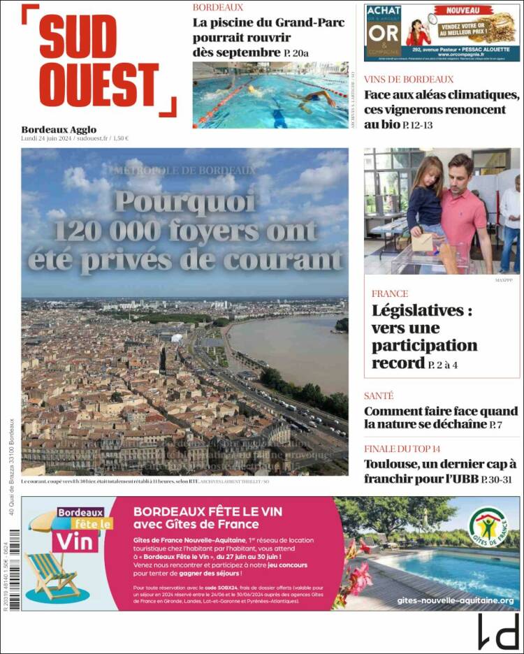 Portada de Sud Ouest (Francia)