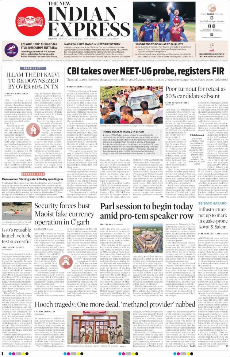 Portada de New Indian Express (India)