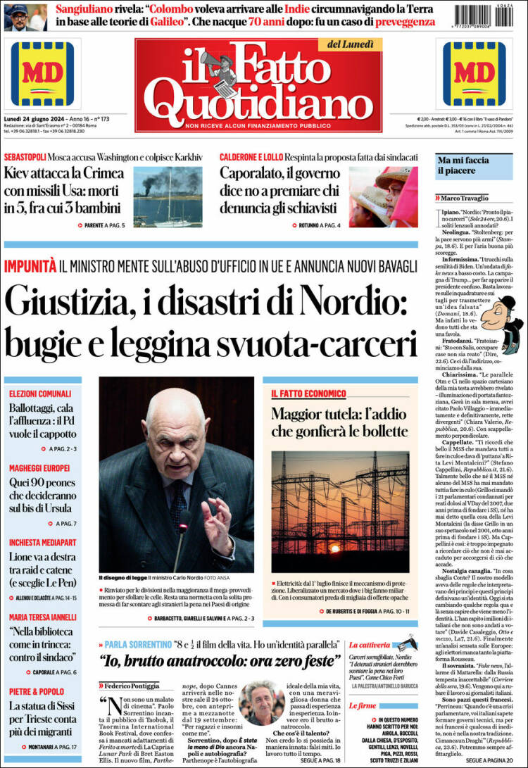 Portada de Il Fatto Quotidiano (Italia)
