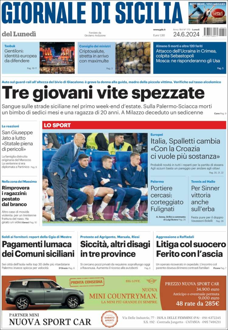 Portada de Giornale di Sicilia (Italia)