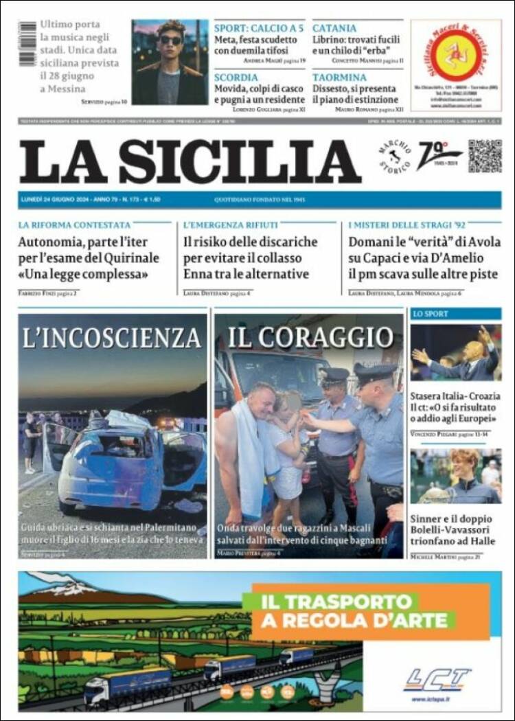 Portada de La Sicilia (Italia)