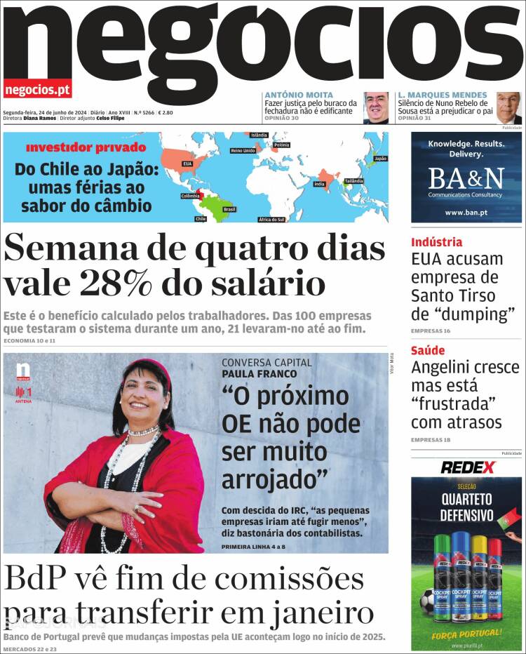 Portada de Jornal de Negócios (Portugal)