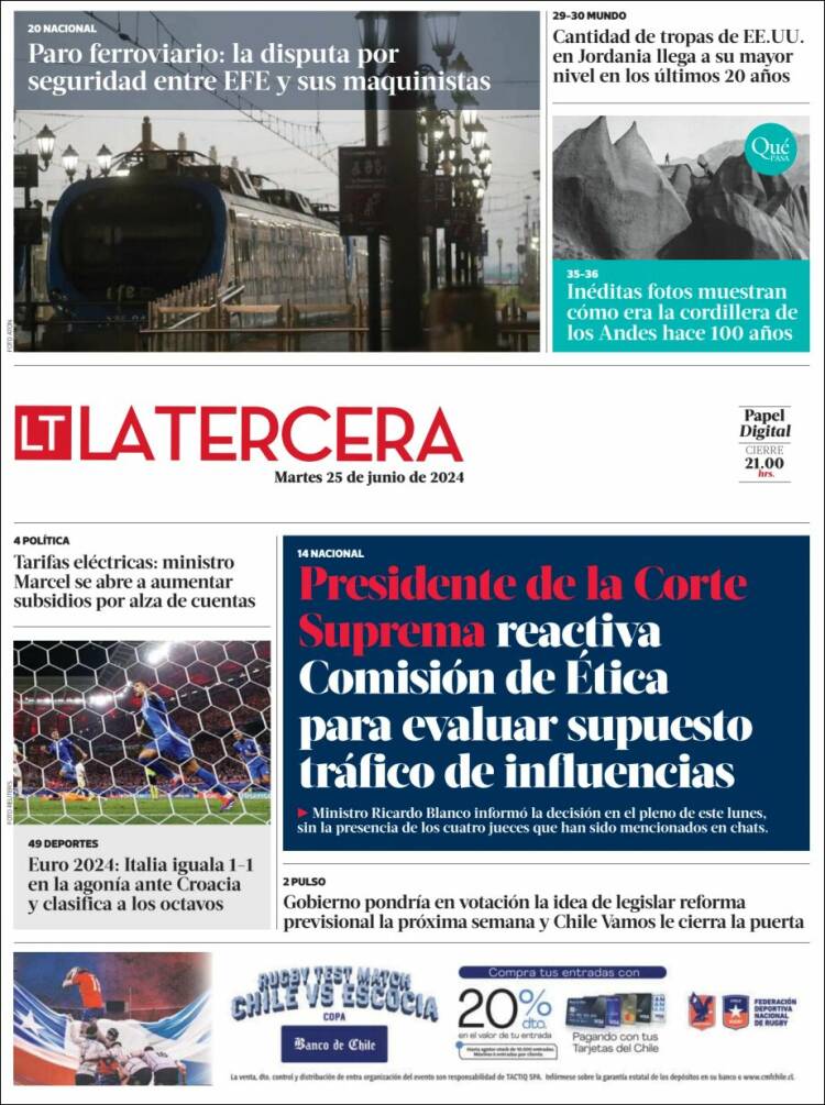 Portada de La Tercera (Chile)