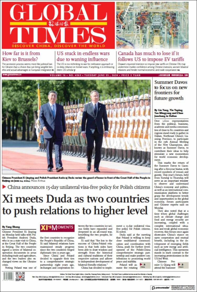 Portada de The Global Times (China)