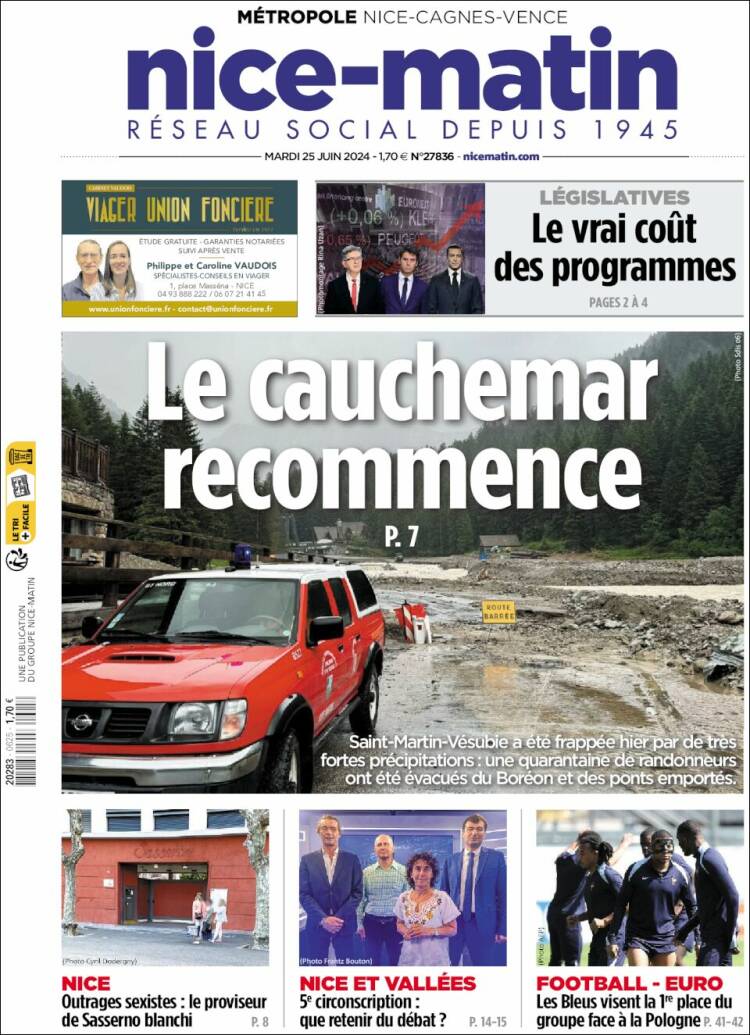 Portada de Nice-Matin (Francia)