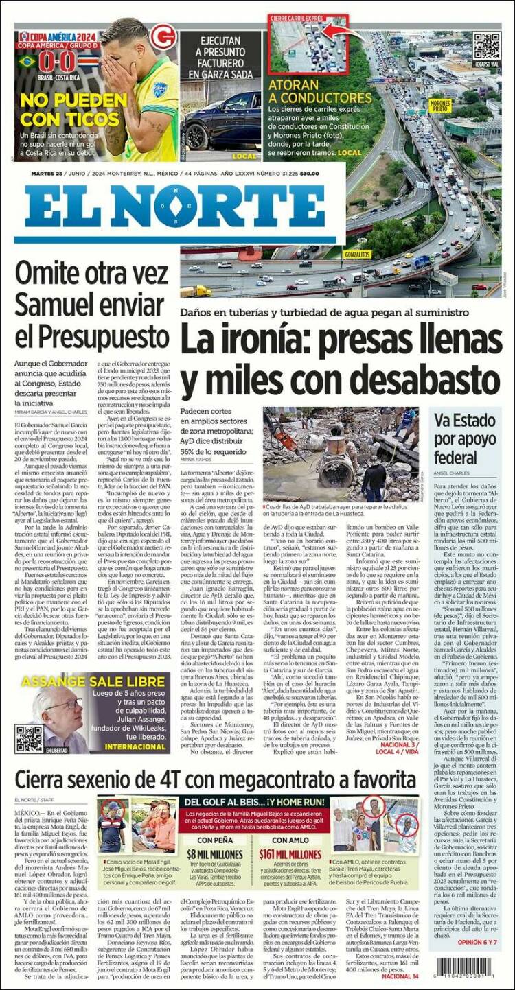 Portada de El Norte (M&eacute;xico)