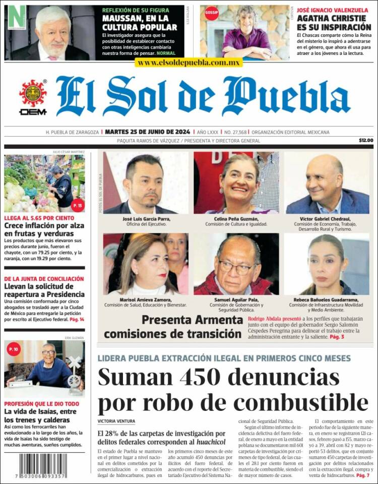 Portada de El Sol de Puebla (M&eacute;xico)