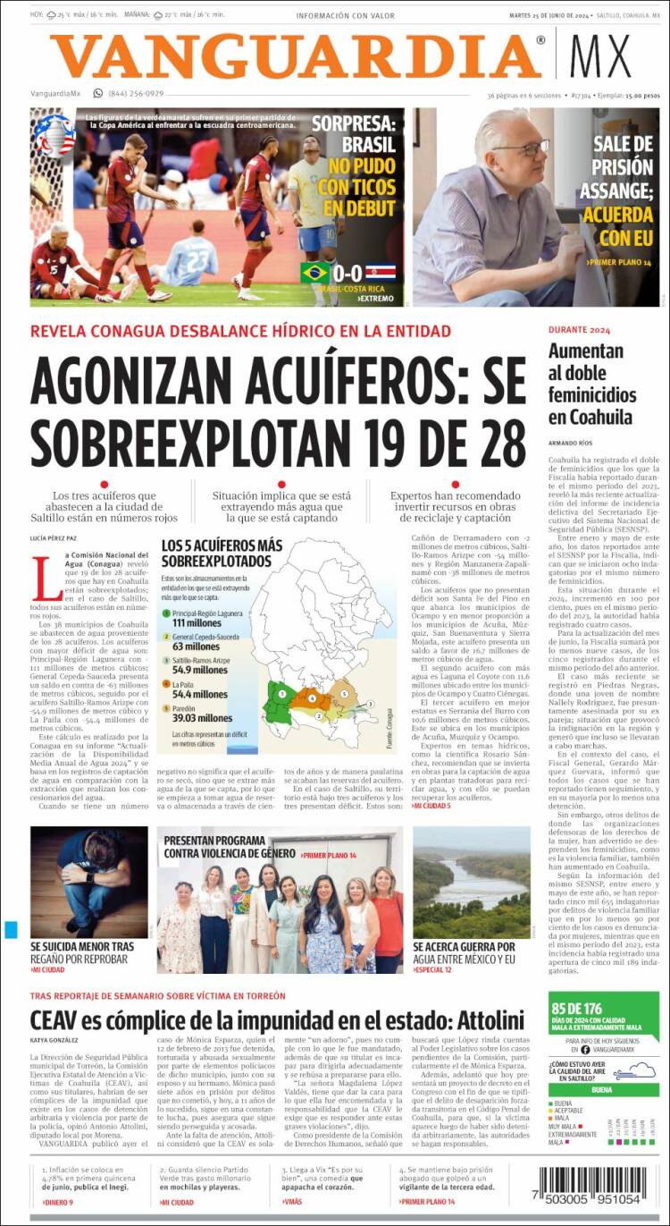 Portada de Vanguardia (M&eacute;xico)