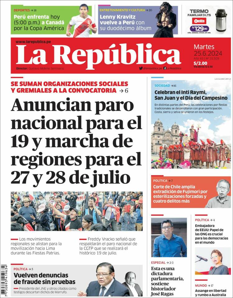Portada de La Republica (Per&uacute;)