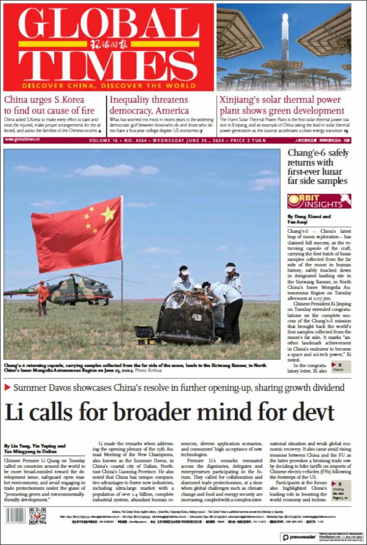 Portada de The Global Times (China)