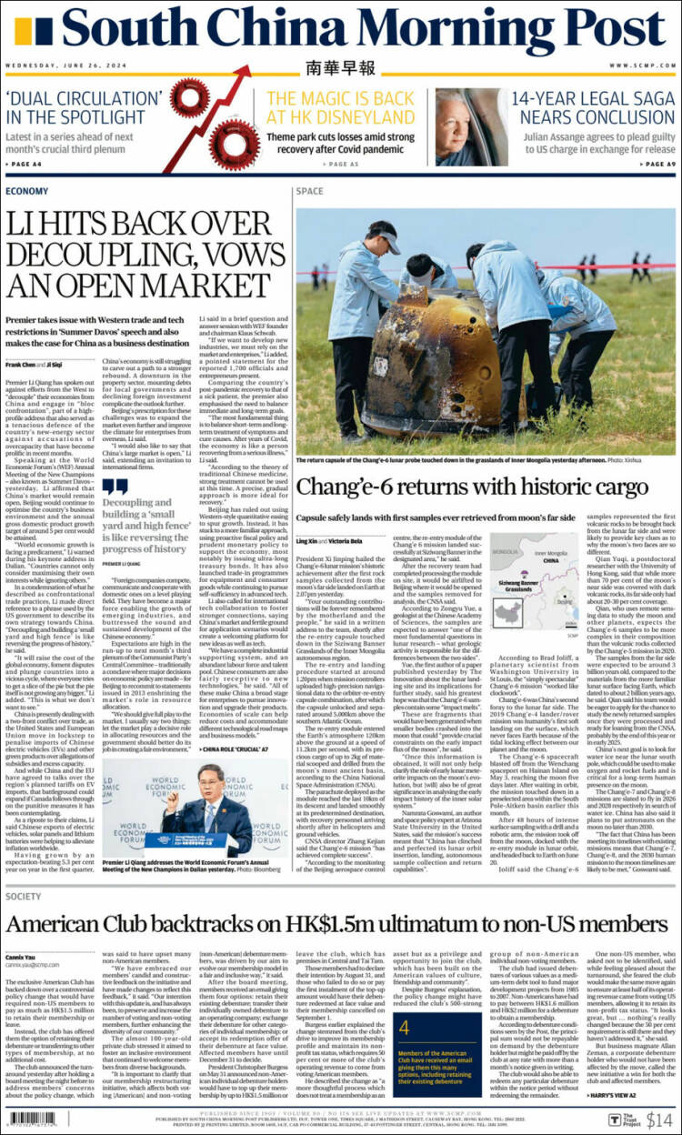 Portada de South China Morning Post (China)