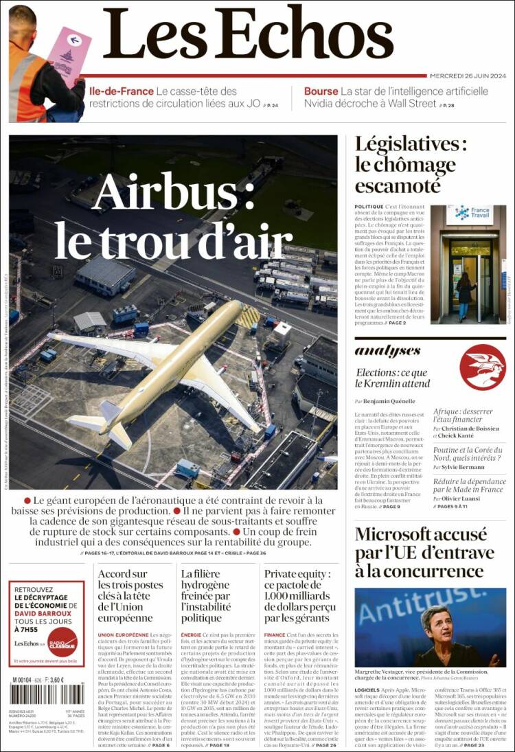 Portada de Les Echos (Francia)