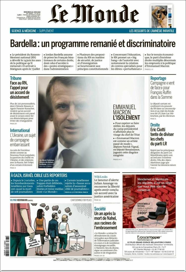Portada de Le Monde (France)