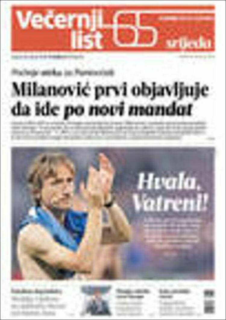 Portada de Večernji (Croacia)