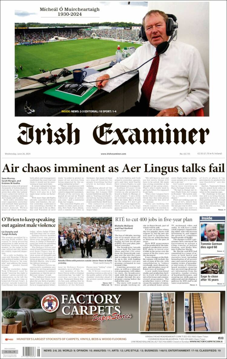 Portada de Irish Examiner (Irlanda)