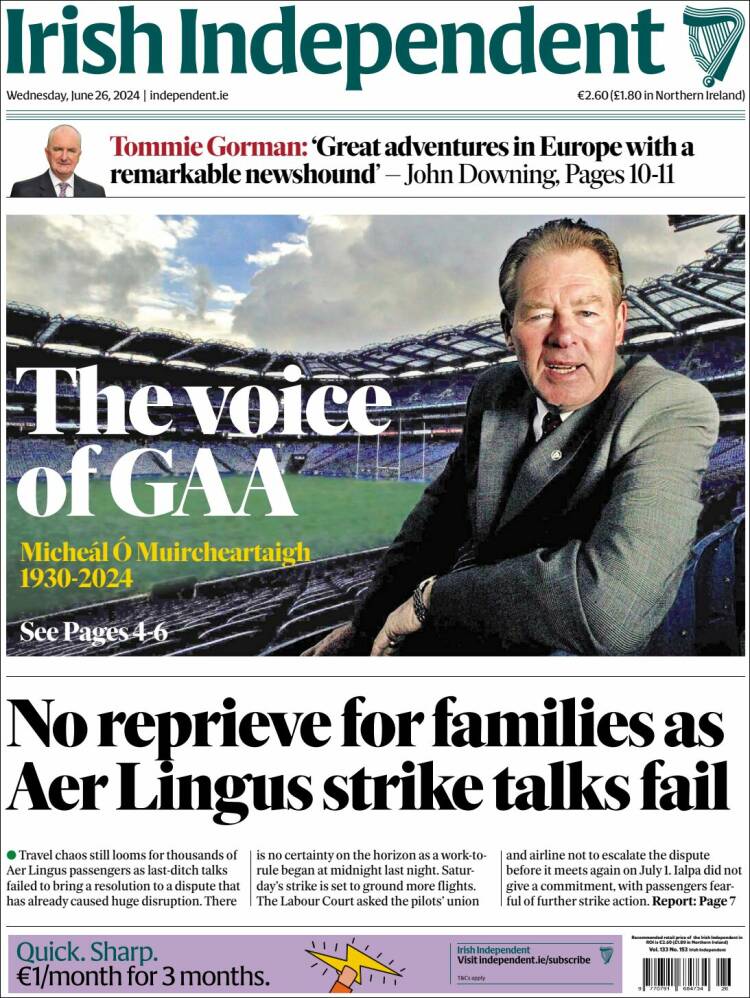 Portada de Irish Independent (Irlanda)