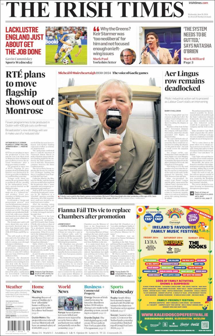 Portada de Irish Times (Irlanda)