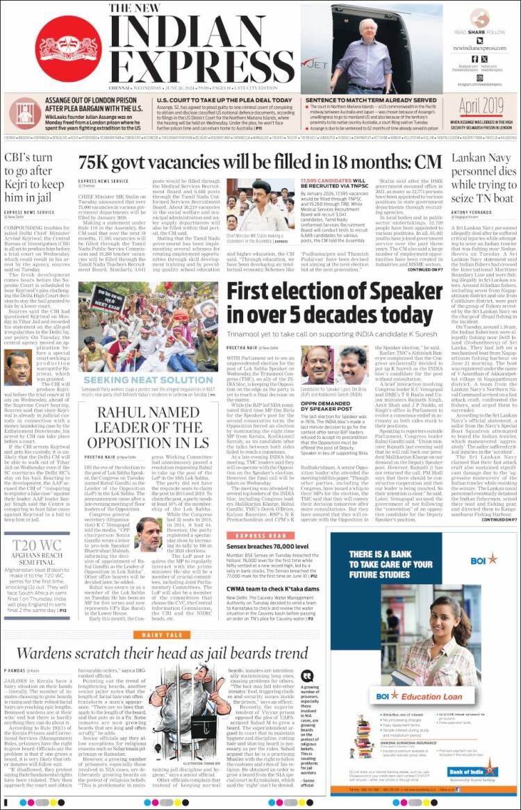 Portada de New Indian Express (India)