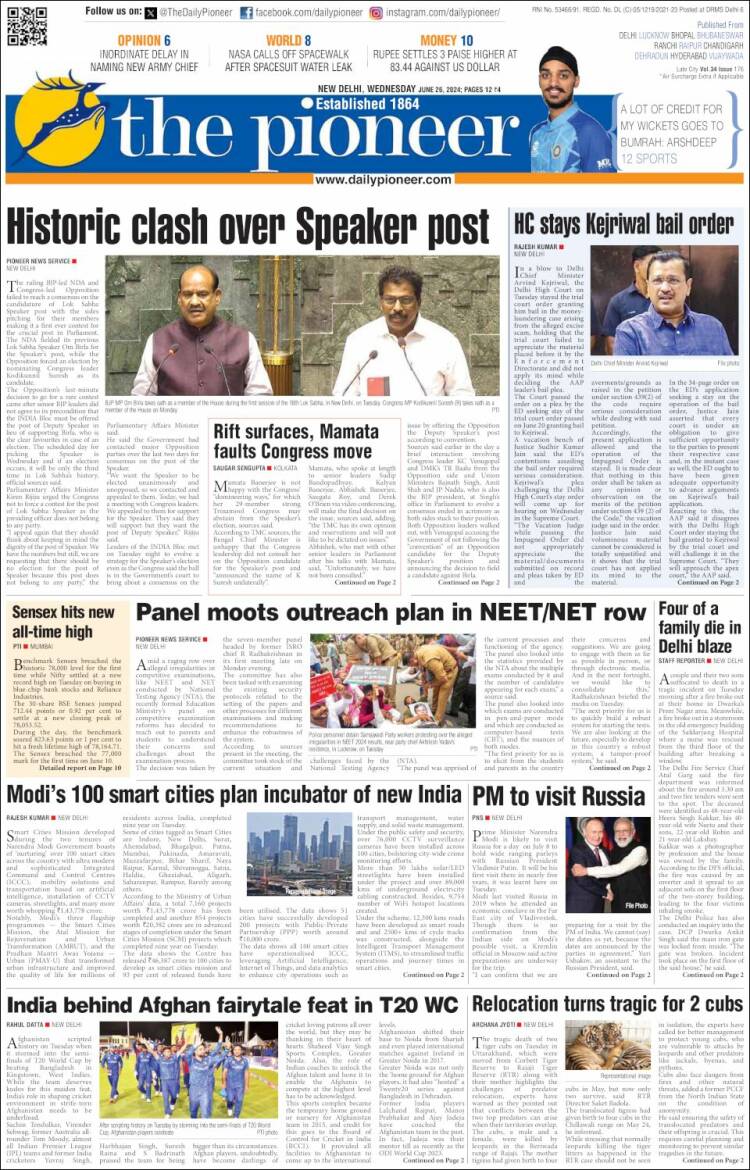 Portada de The Pioneer (India)