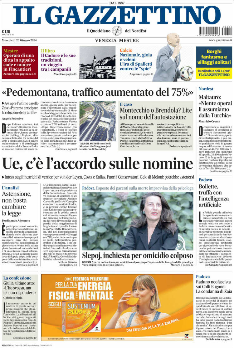 Portada de Il Gazzettino (Italia)