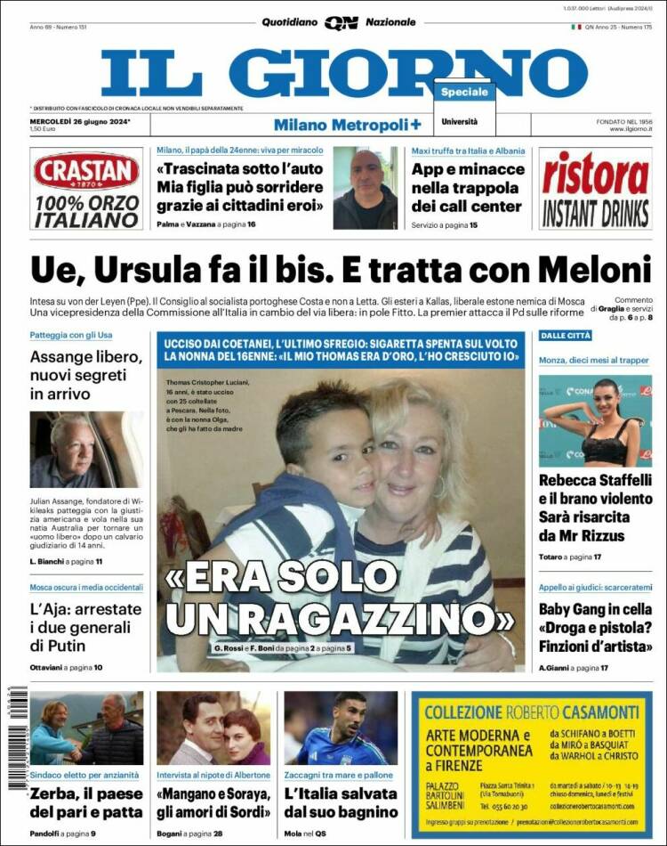 Portada de Il Giorno (Italia)