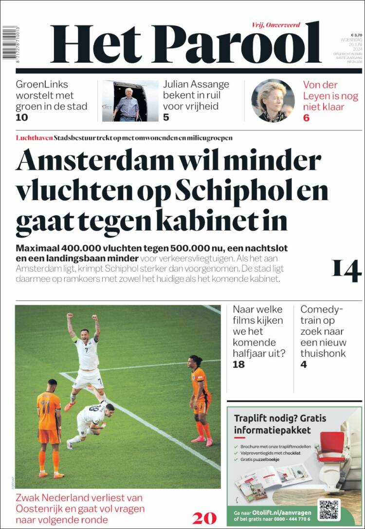Portada de Het Parool (Pa&iacute;ses Bajos)