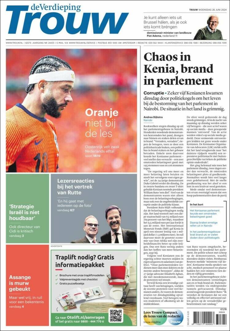 Portada de Trouw (Pa&iacute;ses Bajos)