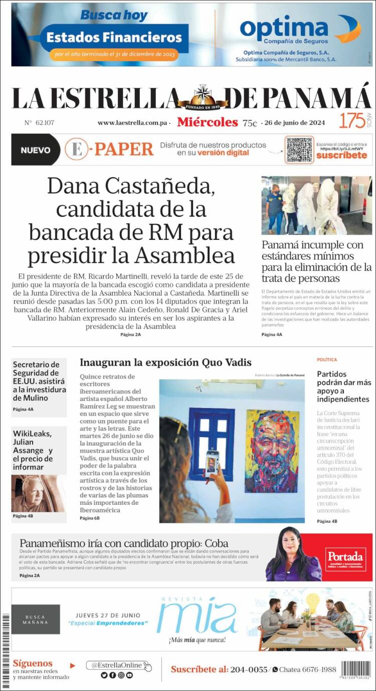 Portada de La Estrella de Panamá (Panam&aacute;)