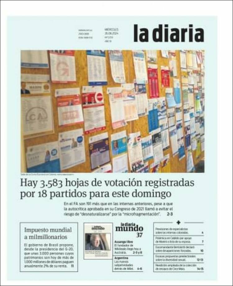 Portada de La Diaria (Uruguay)